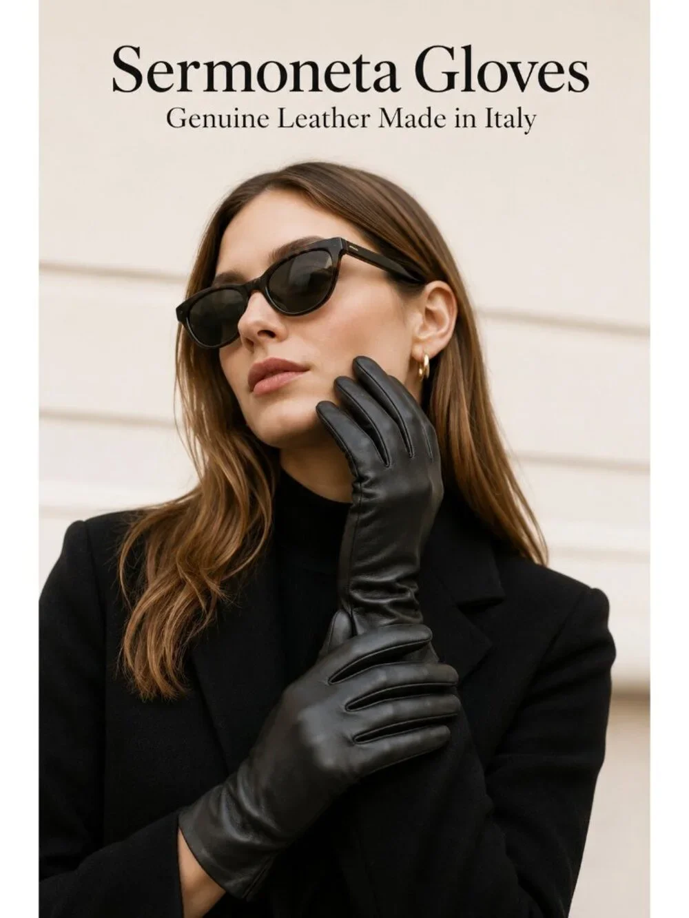 Sermoneta Gloves Black Leather Cashmere Lined Gloves Women’s Sze 8 Italy